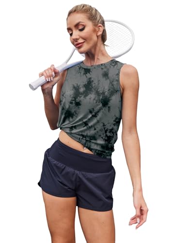 Women's Lightweight Sleeveless Workout Tank Top - Black Tie Dye XL