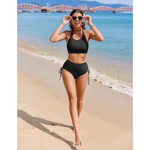 AI'MAGE Womens High Waisted Bikini Sets Cheeky Push Up Two Piece Swimsuits Drawstring Halter Tummy Control Bathing Suit