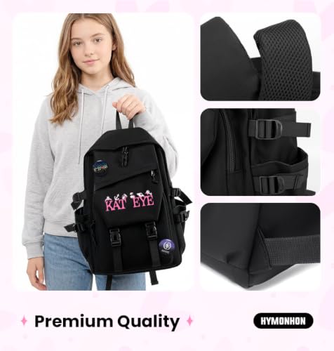 Large Capacity Casual Daypack Backpack with Pink Logo & Button Pins