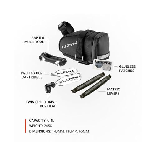 LEZYNE M-Caddy Bike Repair Kits with Medium Wedge-Shaped Saddle Bag for Long-Distance Riding | Choose Sport Kit or C02 Kit