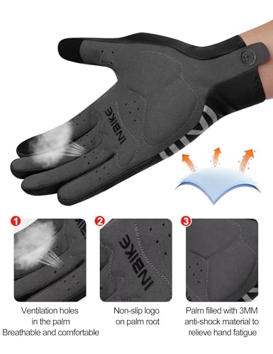 INBIKE Full Finger Cycling Gloves Men Women Touchscreen Reflective Black X-Large