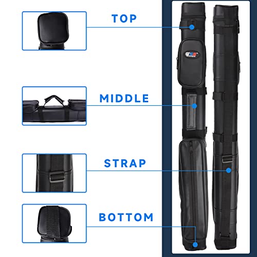 Square Hard Pool Cue Case - Black for 2 Cues - 58 Inches