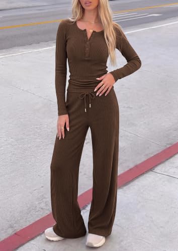 Women's Fall Lounge Sets - Medium Brown Two-Piece Sleepwear