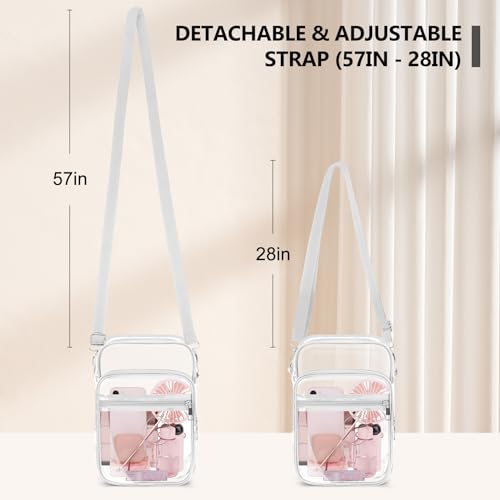 Large Clear Crossbody Bag with Adjustable Strap - White, Stadium Approved