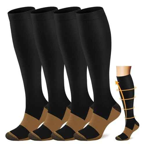 ACTINPUT Copper Compression Socks Men Women Circulation 4 Pairs-Best Support for Nurses,Running,Cycling