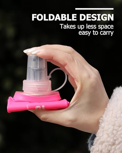 Pink 250ML Soft TPU Collapsible Water Bottle - Reusable Hydration Flask for Running Hiking Cycling