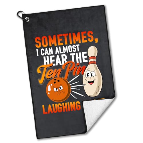 Golf Towel with Bowling Pin Print - Black & Orange, 23.6x15.7 Inch