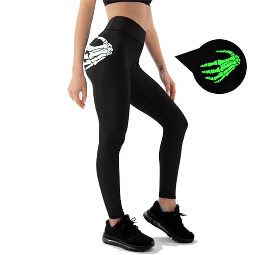 Glow in The Dark Halloween Theme High Waisted Leggings for Women Fitness Yoga Pants Cycling Workout