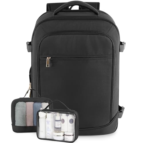 Rinlist Large Backpack for Men Women, Travel Backpack Flight-approved Personal Item Size, 40L Carry on Backpack Casual Daypack, Black