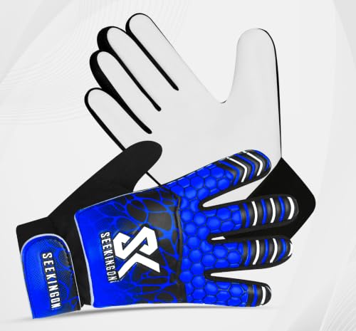 Youth Soccer Goalkeeper Gloves with Double Wrist Protection & 4mm Super Grip Palm - Blue/White, Size 4