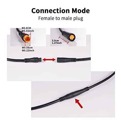 Extension Cable 2Pin/3Pin/4Pin/5Pin/6Pin/8Pin/9Pin Waterproof Plug Works for Electric Bicycle Light/Throttle/Ebrake/Display Ebike Parts Extend Cable (3pin 50cm)