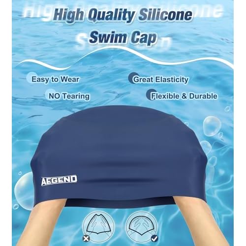 Aegend Swim Caps for Long Hair, Durable Silicone Swimming Caps for Women Men Adults Youths, Easy to Put On and Off, Waterproof Swim Hats Bathing Caps to Keep Hair Dry