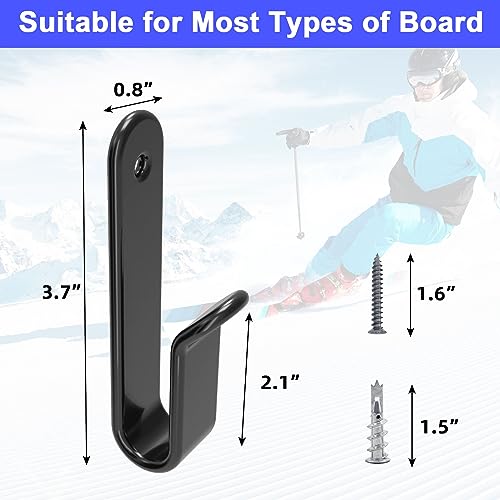 Black 6 Pack Snowboard Wall Mount Clips for Storage & Display