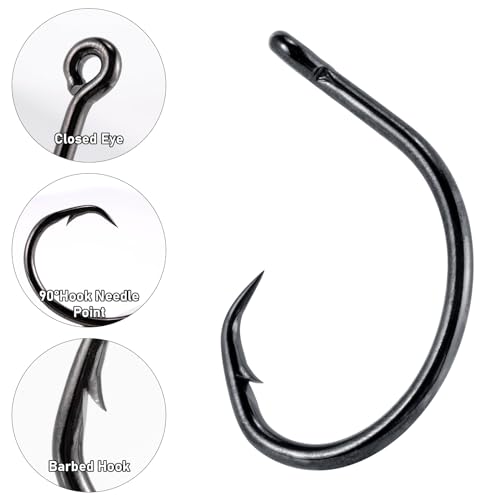Dr.Fish 30 Pack Circle Hooks #2/0 3X Strong Inline Saltwater & Freshwater Fishing Hooks