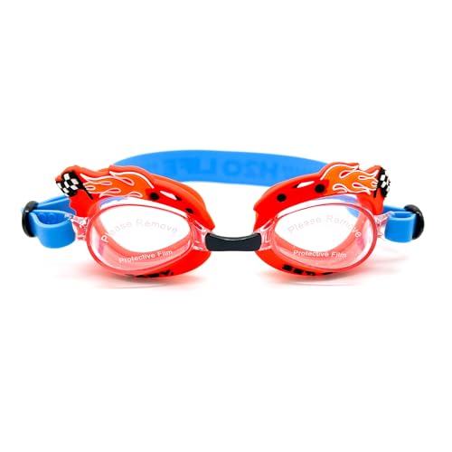 Boys Swim Goggles Premium Anti-Fog UV Protective Swimming Glasses - Orange Flames