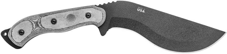 Tops Knives Bushcrafter Kurkri 7.0 Full Tang Fixed Blade- Black Traction Coating Blade Finish- OD Green Kydex Sheath w/Dangler