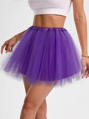 Purple 4-Layer Tulle Dance Tutu Skirt for Women & Teens - Fluffy Adult Costume