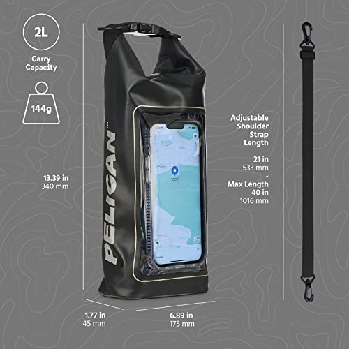 Pelican Marine IP68 Waterproof Dry Bag 2L with Phone Pouch - Black, Stealth Black