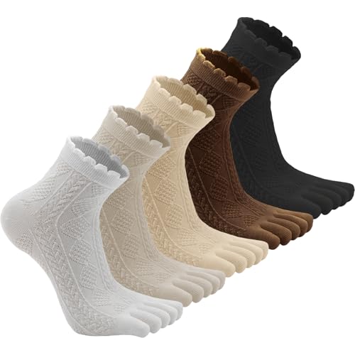 Multicolor Cotton Toe Socks Women, Five-Finger Crew Athletic Socks - Comfortable Breathable Fit