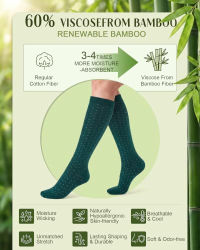 Compression Socks 4 Pairs Knee High 15-20mmHg - Small-Medium Green