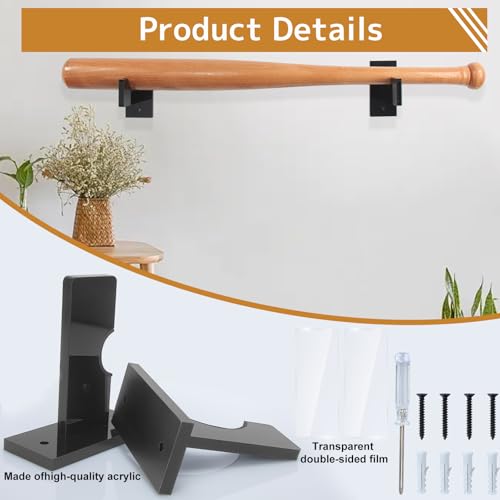 Black Baseball Bat Wall Mount Display Box Acrylic Holder for Collectibles