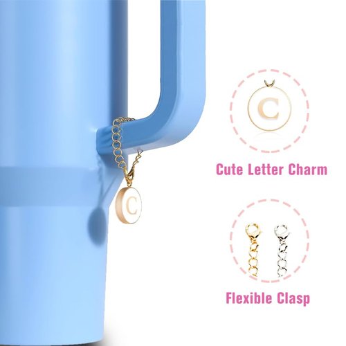 Orehymbe Letter Charm Compatible with Stanley Cup, 2PCS Personalized ID Initial Letter Charm Accessories with 2PCS Straw Cover Cup for 30&40 Oz Tumbler with Handle 10mm (Letter C)