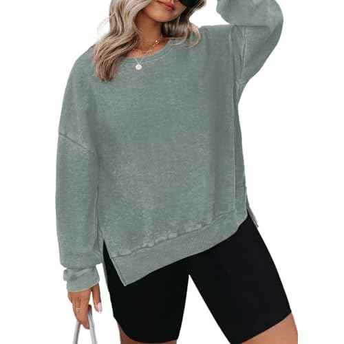 Eytino Womens Plus Size Sweatshirts Crewneck Waffle Knit Long Sleeve Side Slit Casual Pullover Sweatshirt Tops(1X-5X)