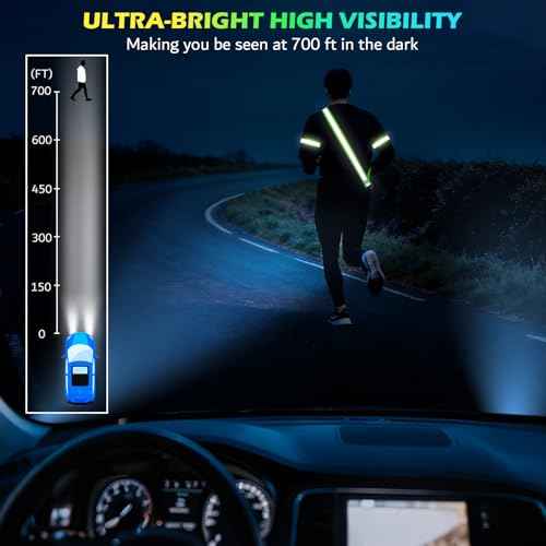 Reflective Walking Gear at Night, High Visibility Safety Reflective Sash Belt and 2-Pack Armband Set, Night Running Safety Gear for Women Men Kids, Green