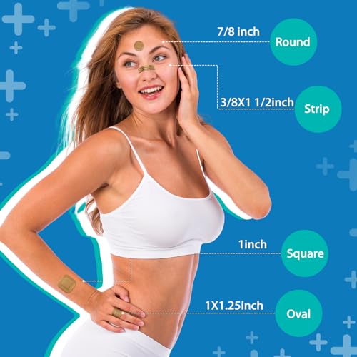 Geiserailie 200 Pcs Adhesive Small Spot Bandages Bulk Fabric Oval Flexible Adhesive Nose Face Bandages with Non Stick Pad Round Oval Square Strip for Skin Wound Care