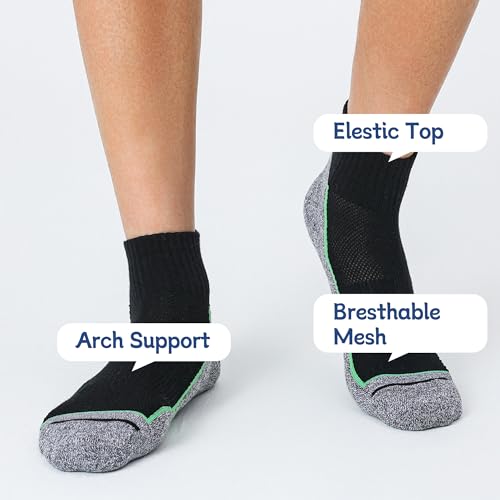 Men's Ankle Socks with Cushion - 5 Pairs, Black+Pink, Size 9-12