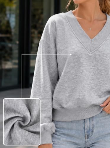 Remidoo Cropped V-Neck Sweatshirt for Women - Grey, Medium Fleece Pullover