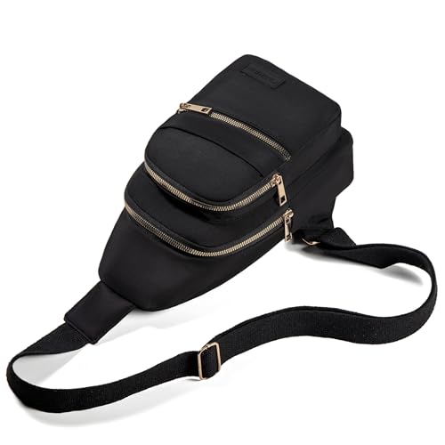 Small Crossbody Sling Backpack Sling Bag for Women, Chest Bag Daypack Fanny Pack Cross Body Bag for Outdoors Hiking Traveling - Gold Zipper