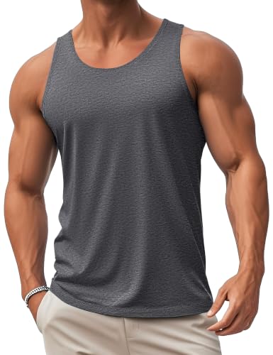 Men's Workout Tank Top Large Dark Grey Sleeveless Muscle Gym Cotton