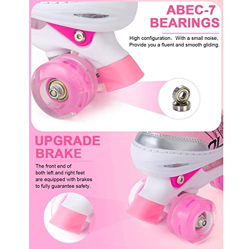 Pink Adjustable Roller Skates for Girls and Women, All 8 Illuminating Wheels, Large (3-6 US)