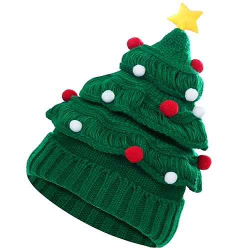 Winter Santa Hat Unisex Christmas Tree Knitted Beanie Hat for Holiday Christmas Women Men Warm