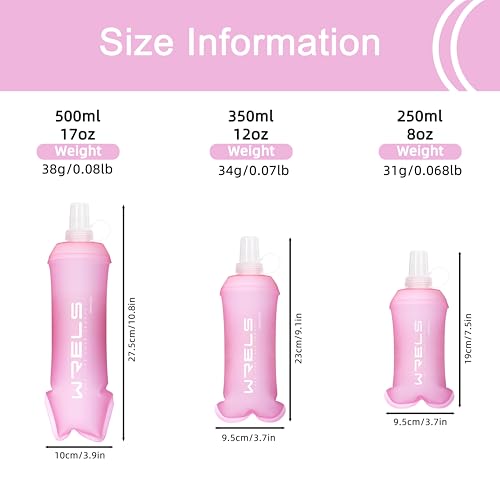 WRELS Collapsible Water Bottle 350ml Pink for Running, Cycling & Hiking