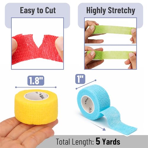 Self Adhesive Bandage Wrap 1 Inch x 5 Yards, 24 Pack - Assorted Colors