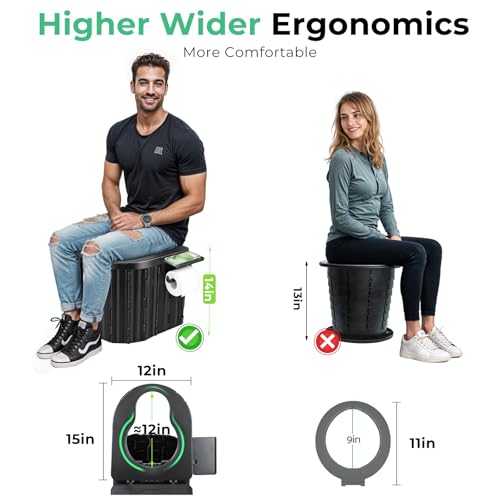 Portable Camping Toilet with Lid & Paper Holder - Black