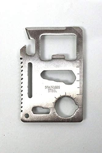 SE 11-Function Stainless Steel Survival Pocket Tool - Compact, Credit Card-Sized Multi-Tool with Leatherette Case - Ideal for Camping, Hiking, and Outdoor Activities- MT908-1