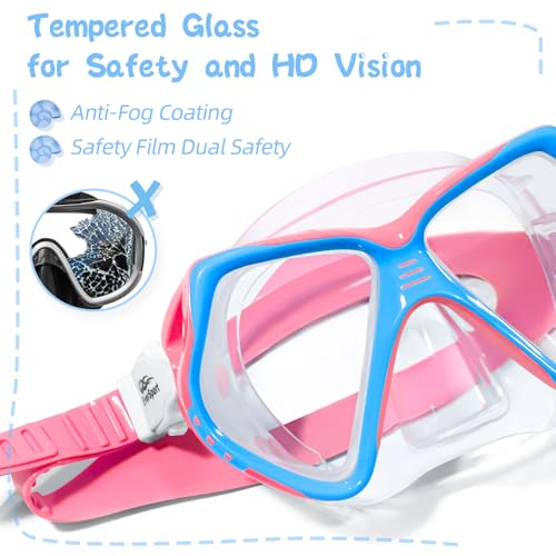 Kids Swim Goggles with Soft Nose Cover, Anti-Fog Clear Youth Diving Mask Pink Blue
