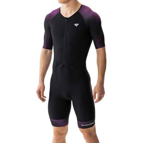 MY KILOMETRE Men¡¯s Triathlon Suits Short Sleeve Tri Suit Racing Triathlon Suit ? Quick Dry, Padded, Zipper Pocket