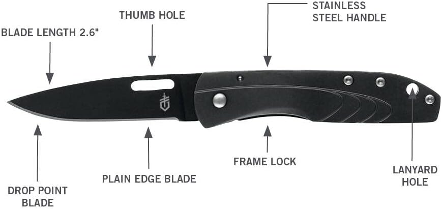 Gerber Gear STL 2.0 Knife, Black (2.6 blade length and 5.3 overall length)