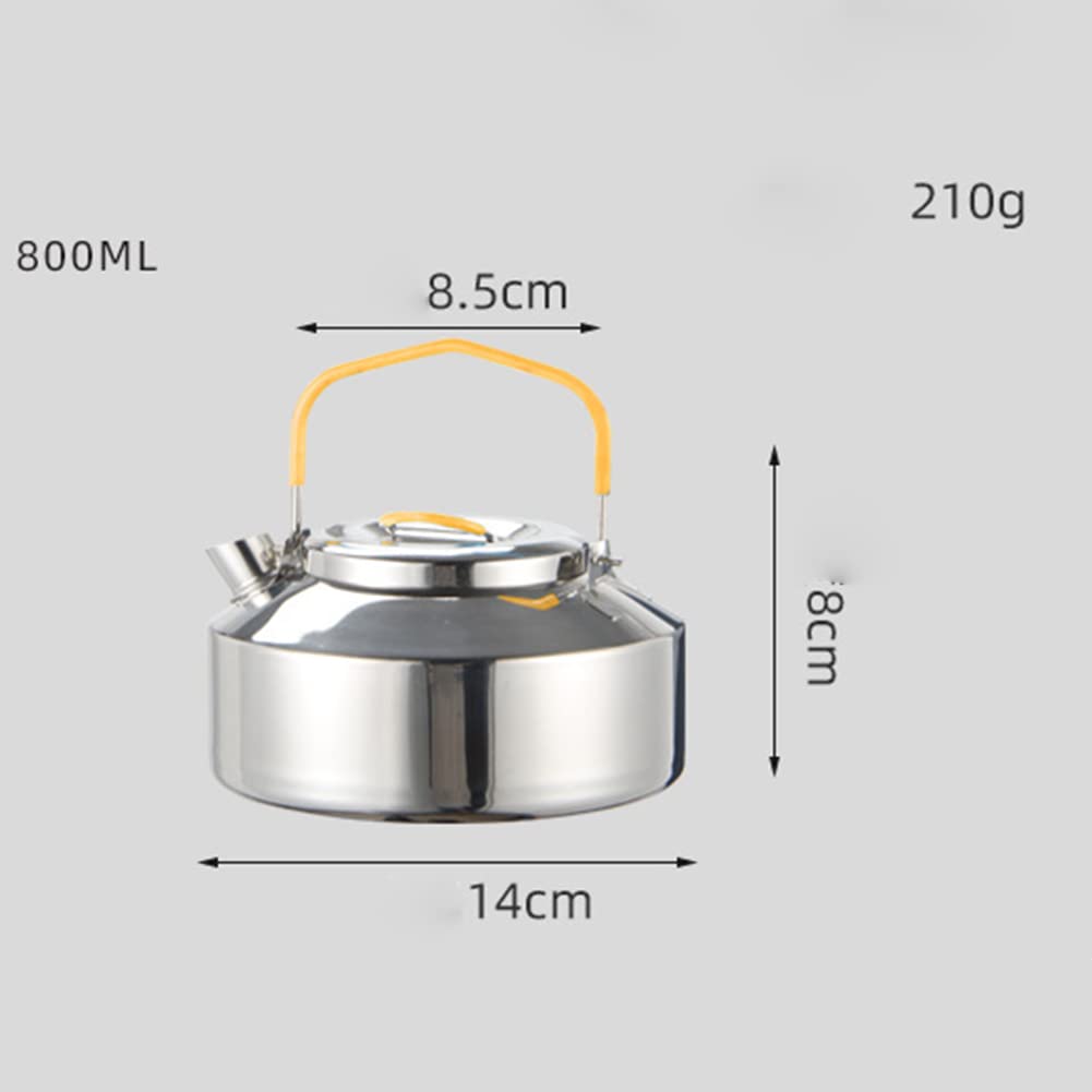 Naiveferry 1Pc Outdoor Camping Kettle, 800ML Stainless Steel Teapot Portable Tea Kettle for Boiling Water Compact Lightweight Camp Coffee Pot Outdoor Hiking Cooking Equipment