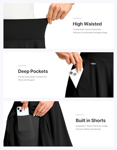 Viodia 24-Inch Knee Length Long Skorts for Women with Pockets - Large Black
