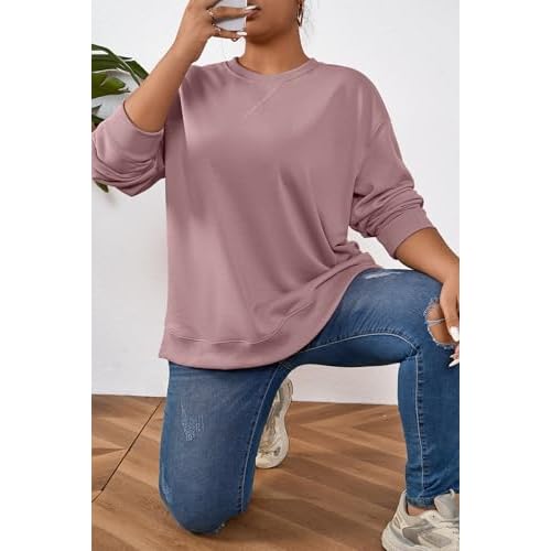 TAKEYAL Plus Size Sweatshirt for Women Oversized Casual Crew Neck Drop Shoulder Pullover Teen Girls Clothes