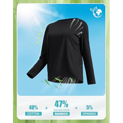 Pioneer Camp Women's Bamboo Viscose Long Sleeve Workout Shirts Back Loose Fit Boat Neck Yoga Athletic T-Shirts Casual Tops