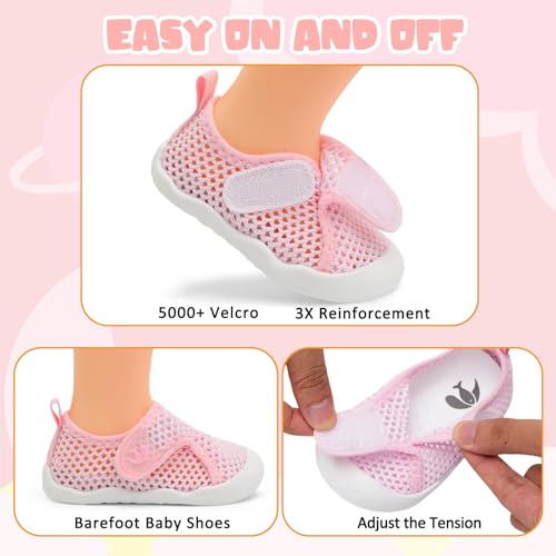 Baby Water Shoes 12-18 Months Pink - Wide Barefoot Aqua Socks for Beach & Pool