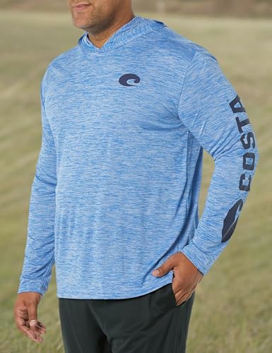 X-Large Royal Blue Heather Hooded Long Sleeve Technical Shirt for Water & Sun Protection