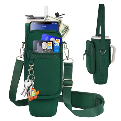 Water Bottle Carrier Bag with Phone Pocket Compatible with Stanley/Meoky 40 oz Tumbler with Handle,Water Bottle Holder Pouch with Adjustable Strap Compatible with Stanley Cup Accessories