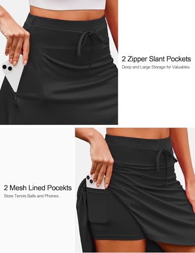 Women’s 20-Inch Skorts with Pockets Knee Length Golf Skirt Large Black S-3XL